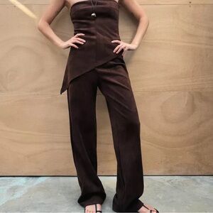 Zara Dark Brown Wide-Leg Women's Pants and Strapless top